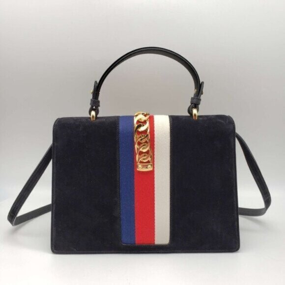 Gucci Sylvie Black Satin and Crystal Vintage Web Shoulder Bag 900-081323 - Picture 2 of 12